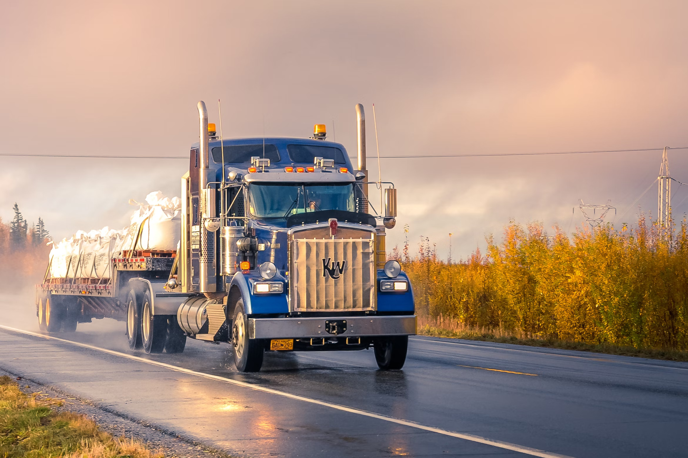 Modern Flatbed Truck on Highway